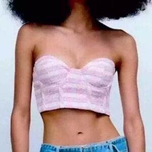 NEW‎ ZARA Top Women’s Tweed Cropped Bustier Top Purple Pink Layering Size Medium